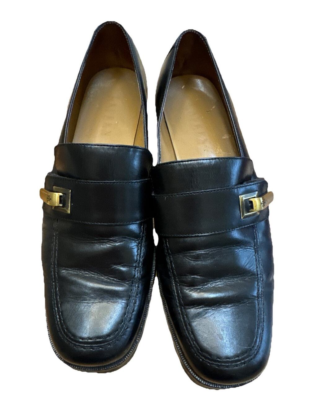 Lauren Ralph Lauren Women’s 9b Black, Block-heel “heather” Loafer Preppy Classic